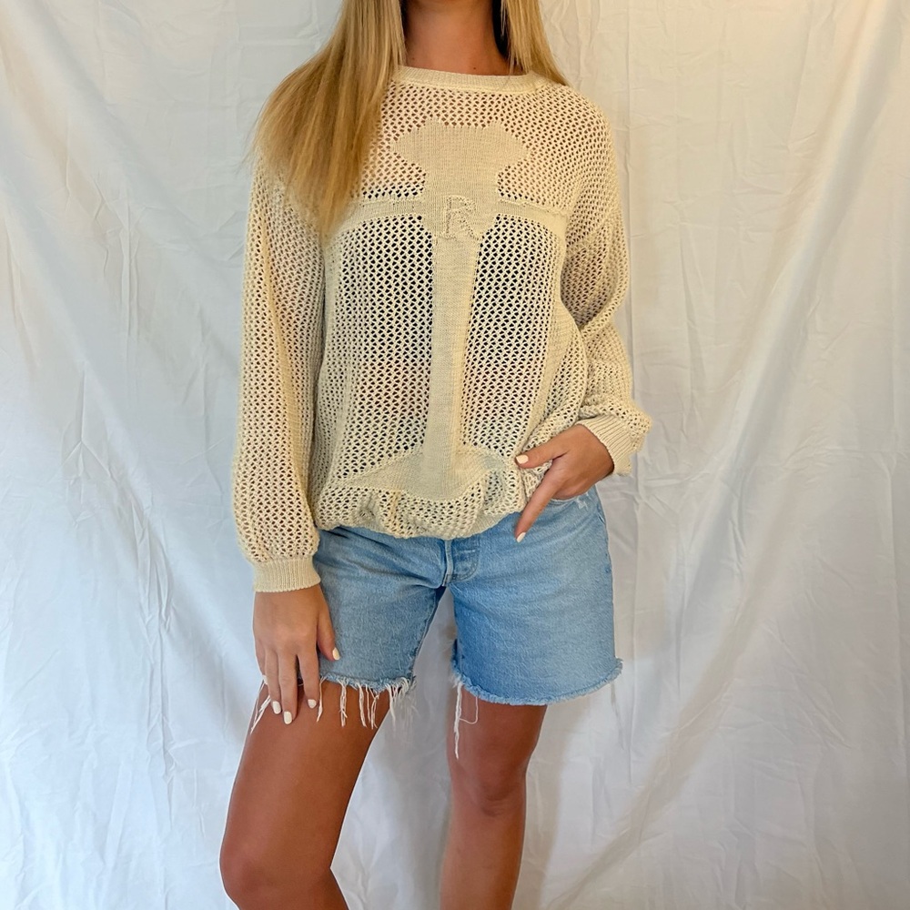 Ivory Open Knit Cross Sweater - Picture 4 of 7